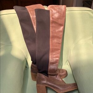 Free People Mtng Brown and Black leather Knee-High Boots